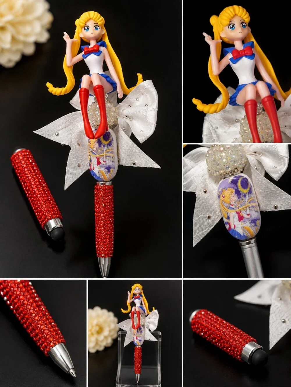 Sailor Girl Decorative Red Rhinestone Ballpoint Pen Stylus